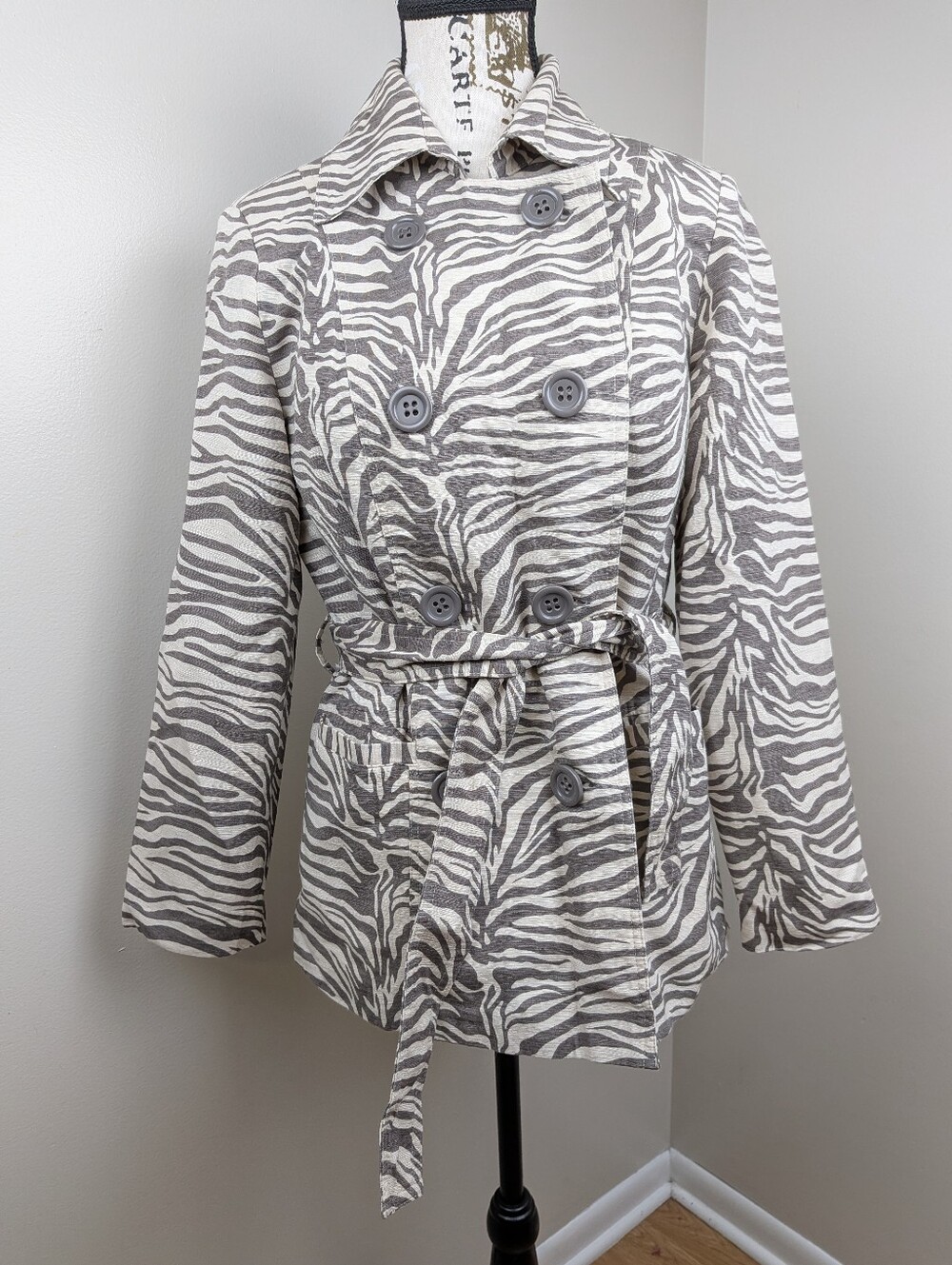 David Brooks Zebra Print Belted Jacket Blazer Silk Cotton Pockets Small